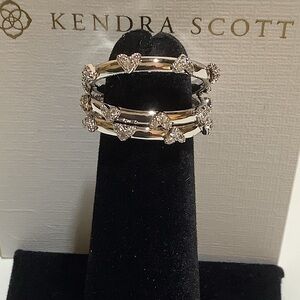Kendra Scott Haven Silver Crystal Heart Rings Set Of 3 Size 8 New